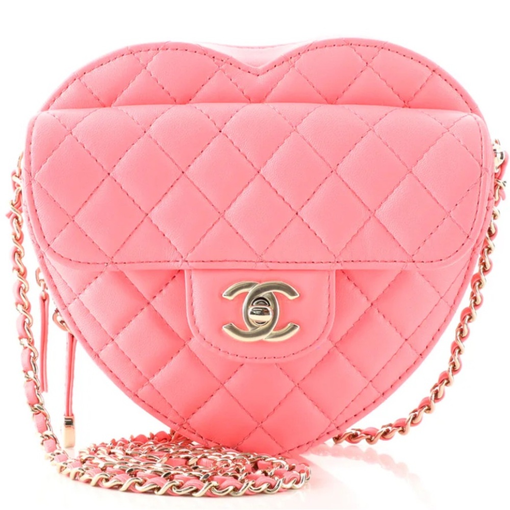 CHANEL Coral Quilted Heart Crossbody Bag